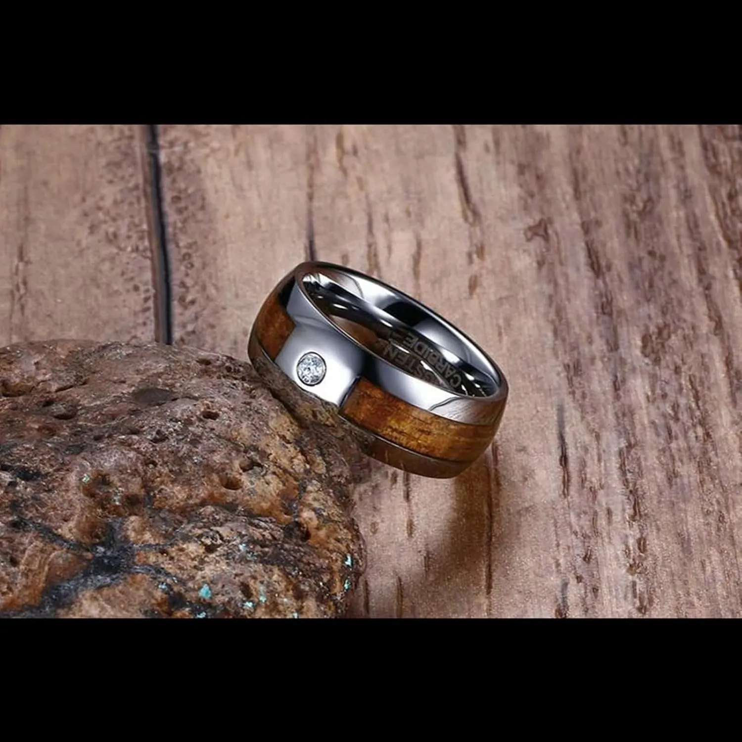 Wedding Rings Sets for Couples, Tungsten Engagement Rings for Couples Set Comfort Fit Wooden Ring Silver 8mm
