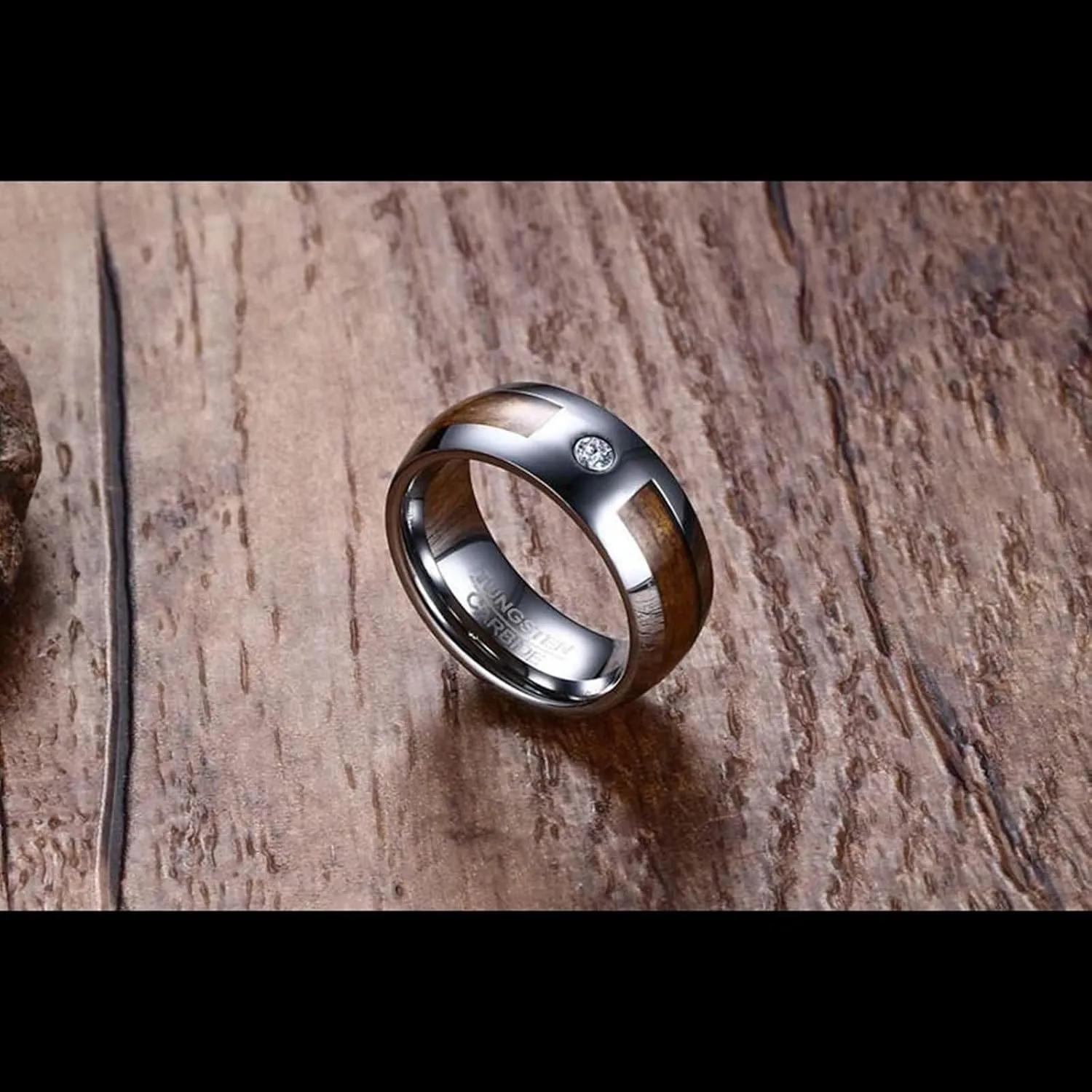Wedding Rings Sets for Couples, Tungsten Engagement Rings for Couples Set Comfort Fit Wooden Ring Silver 8mm