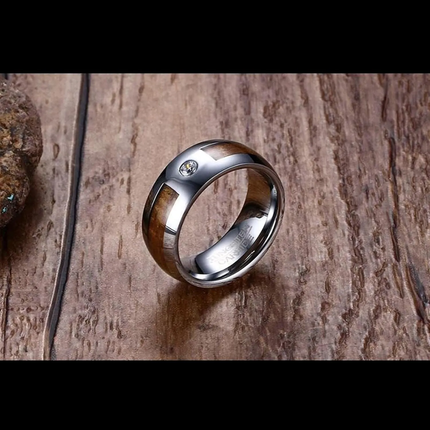 Wedding Rings Sets for Couples, Tungsten Engagement Rings for Couples Set Comfort Fit Wooden Ring Silver 8mm
