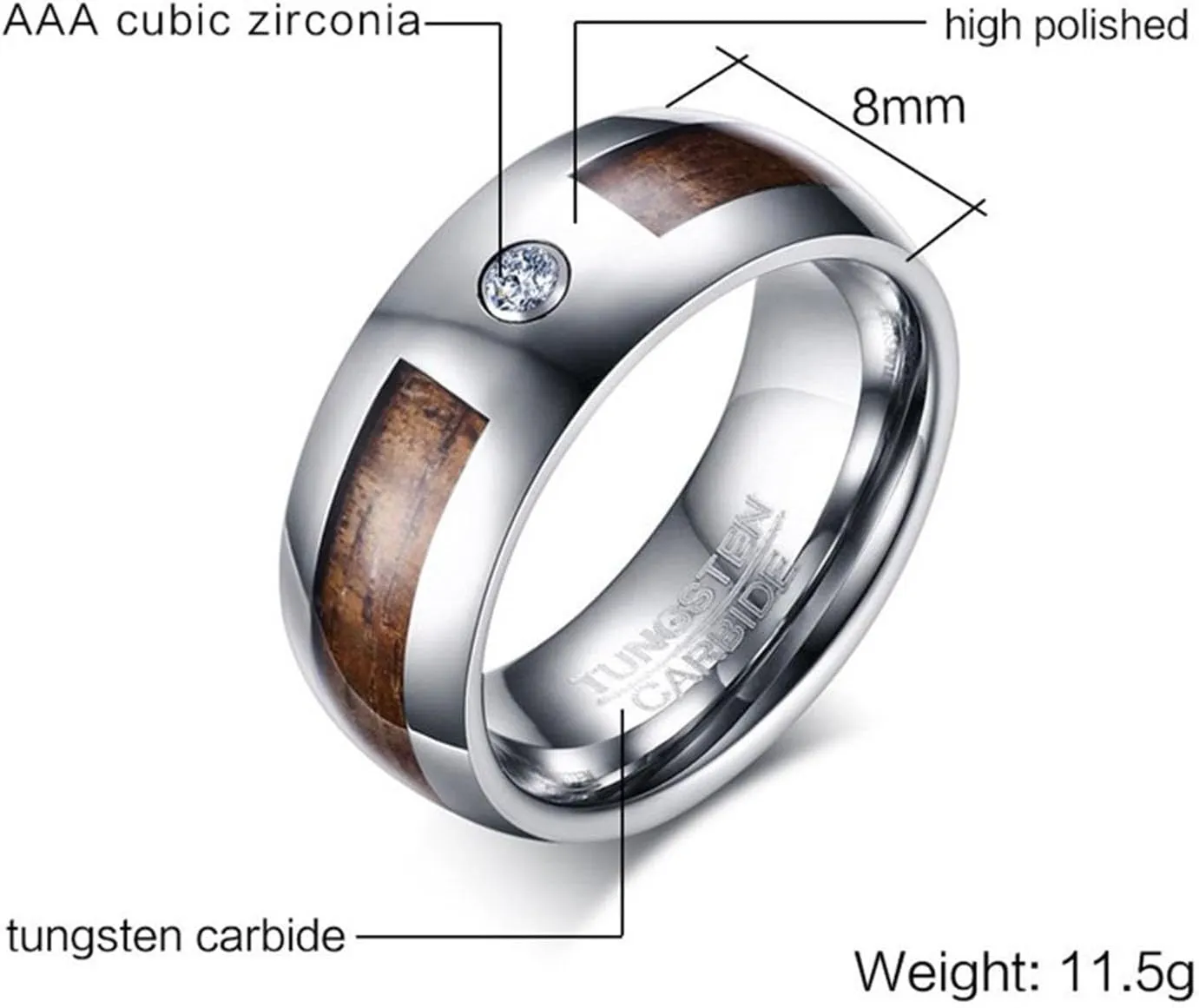Wedding Rings Sets for Couples, Tungsten Engagement Rings for Couples Set Comfort Fit Wooden Ring Silver 8mm