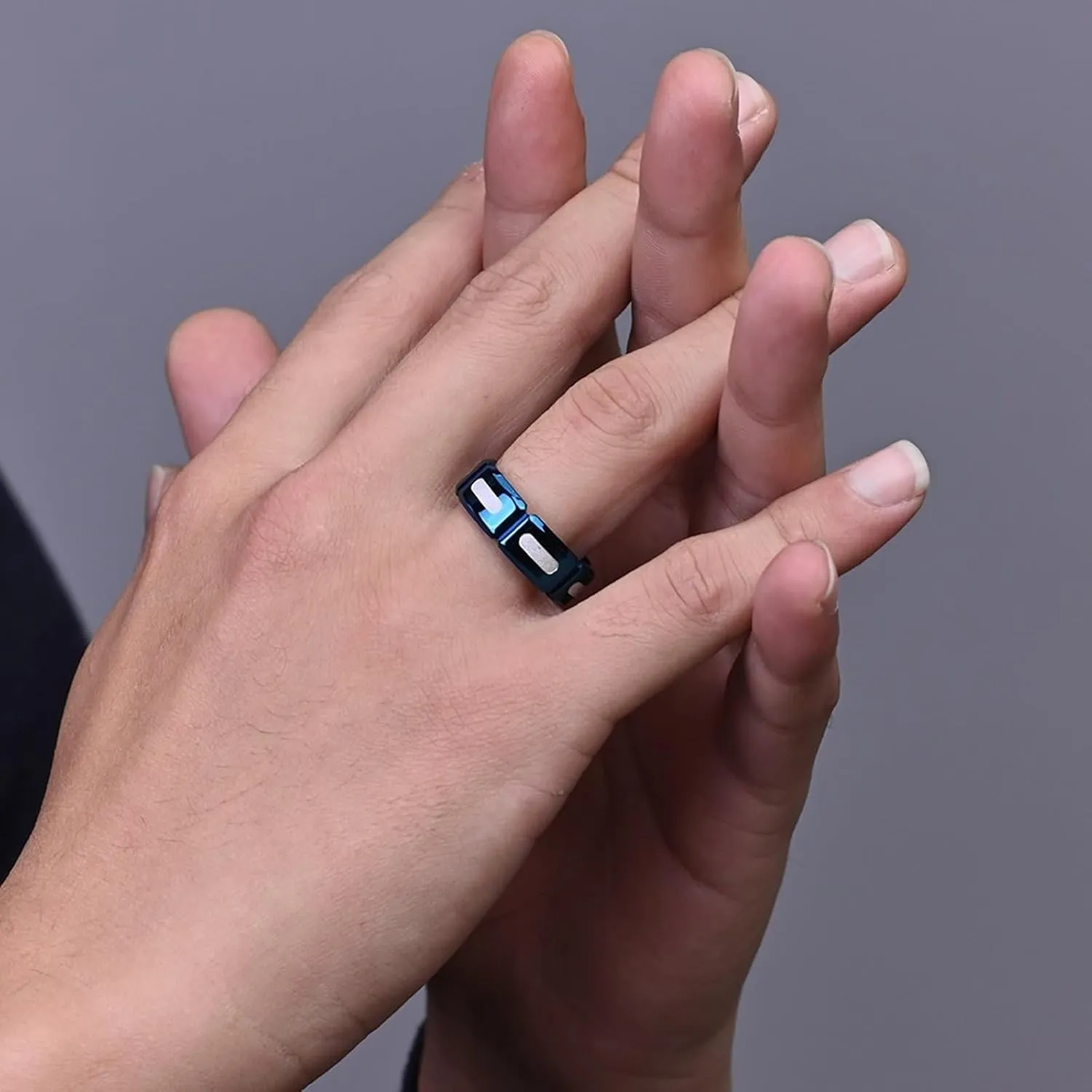Wedding Rings Sets for Men and Women, Stainless Steel Couples Promise Rings Set Comfort Fit Silver Blue Ring 8mm