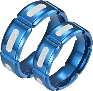 Wedding Rings Sets for Men and Women, Stainless Steel Couples Promise Rings Set Comfort Fit Silver Blue Ring 8mm