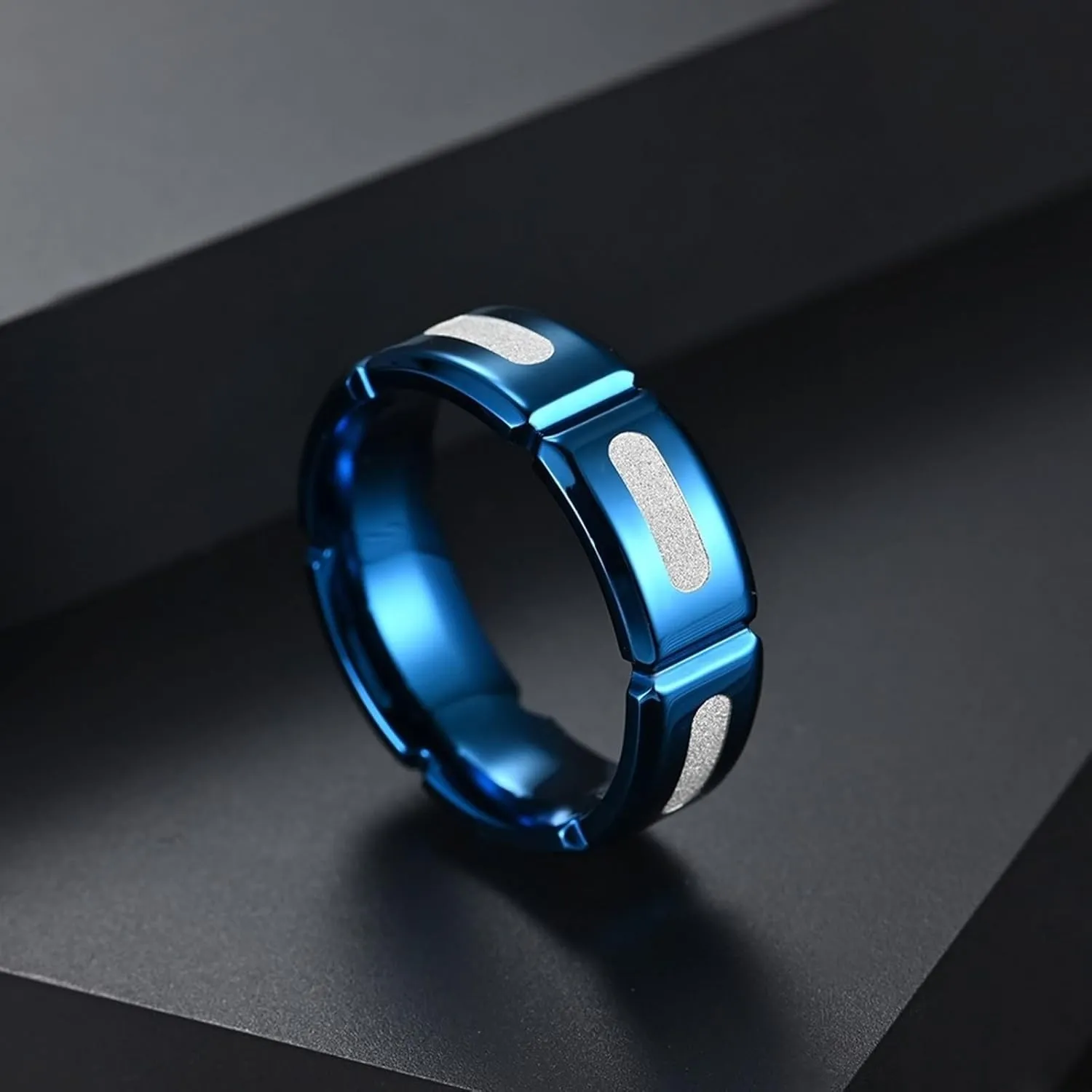 Wedding Rings Sets for Men and Women, Stainless Steel Couples Promise Rings Set Comfort Fit Silver Blue Ring 8mm