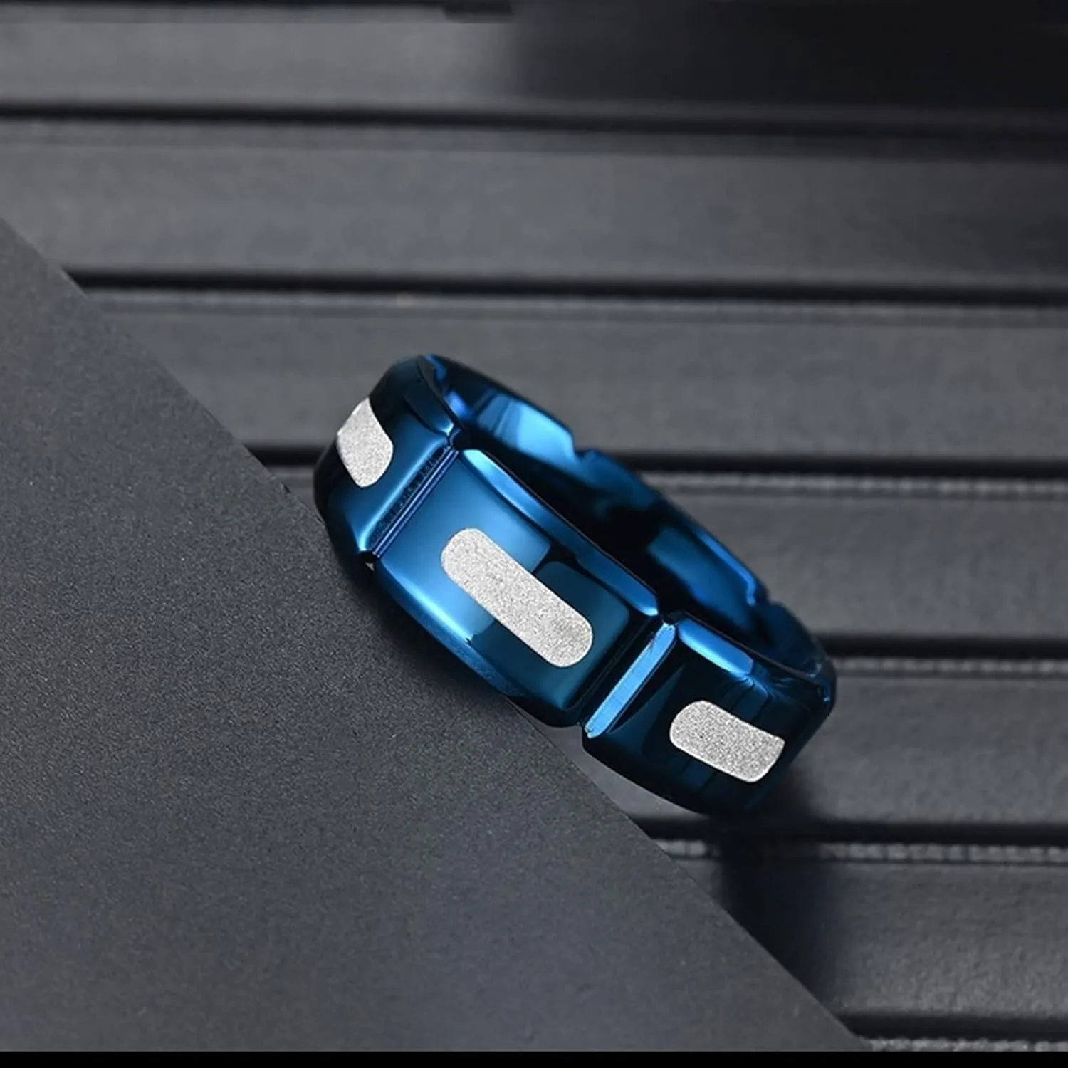 Wedding Rings Sets for Men and Women, Stainless Steel Couples Promise Rings Set Comfort Fit Silver Blue Ring 8mm