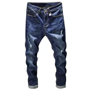 West Louis Distressed Ripped Dark Blue Denim Jeans