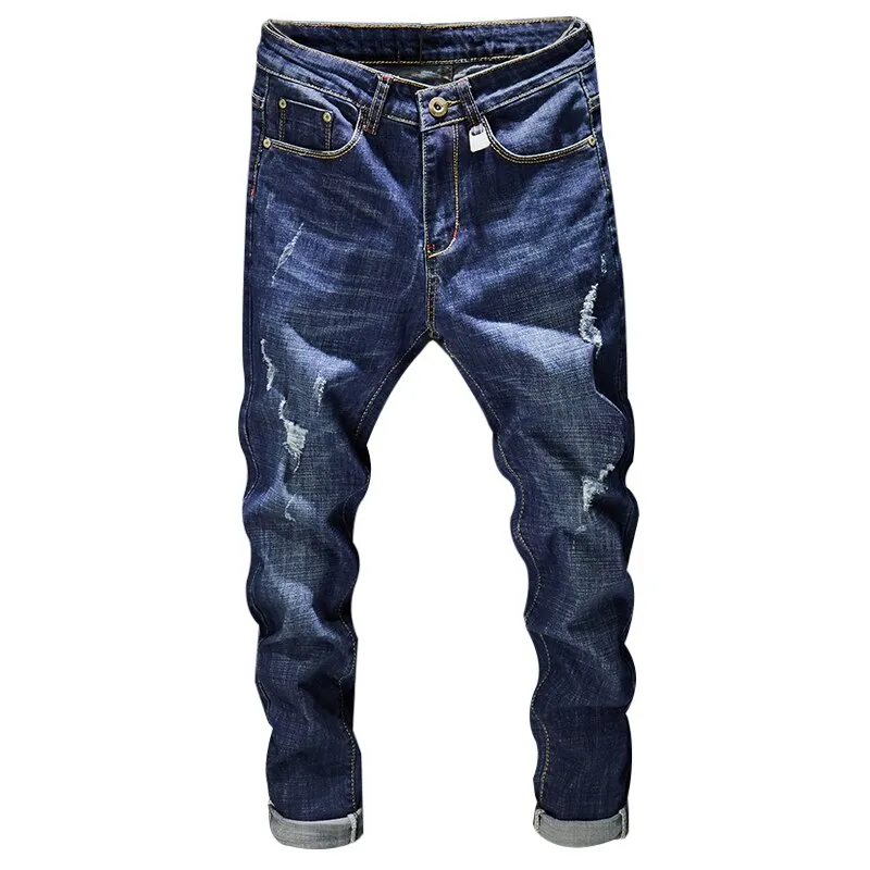 West Louis Distressed Ripped Dark Blue Denim Jeans