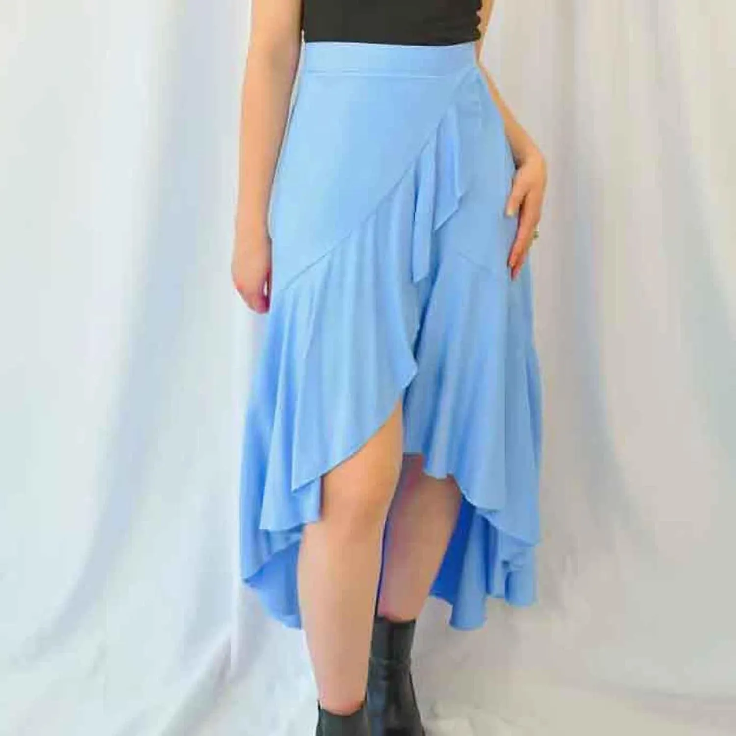 Western Skirts for Women Midi Ruffle Summer Skirt High Waisted Wrap Flowy Skirts High-Low A Line Gothic Skirts