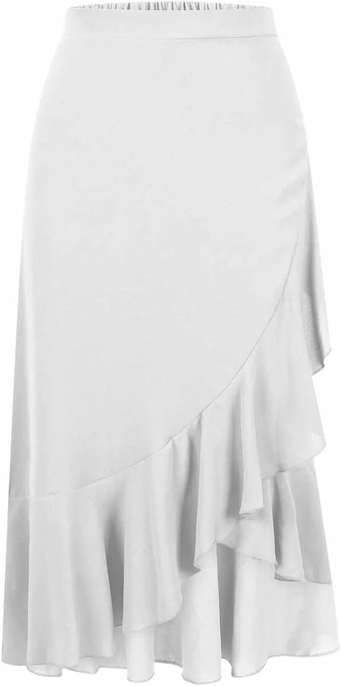 Western Skirts for Women Midi Ruffle Summer Skirt High Waisted Wrap Flowy Skirts High-Low A Line Gothic Skirts