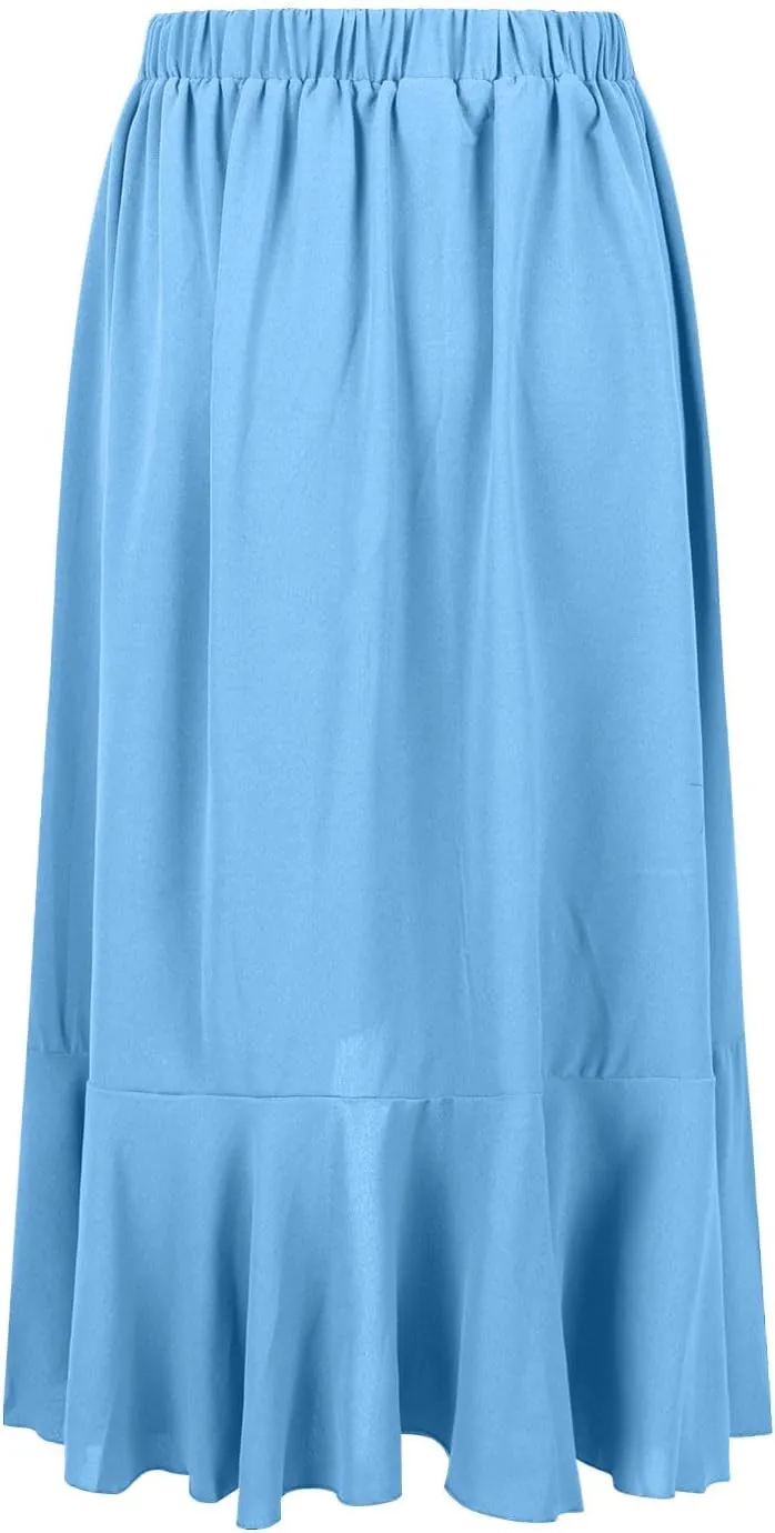 Western Skirts for Women Midi Ruffle Summer Skirt High Waisted Wrap Flowy Skirts High-Low A Line Gothic Skirts
