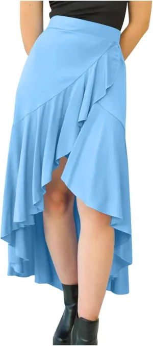 Western Skirts for Women Midi Ruffle Summer Skirt High Waisted Wrap Flowy Skirts High-Low A Line Gothic Skirts