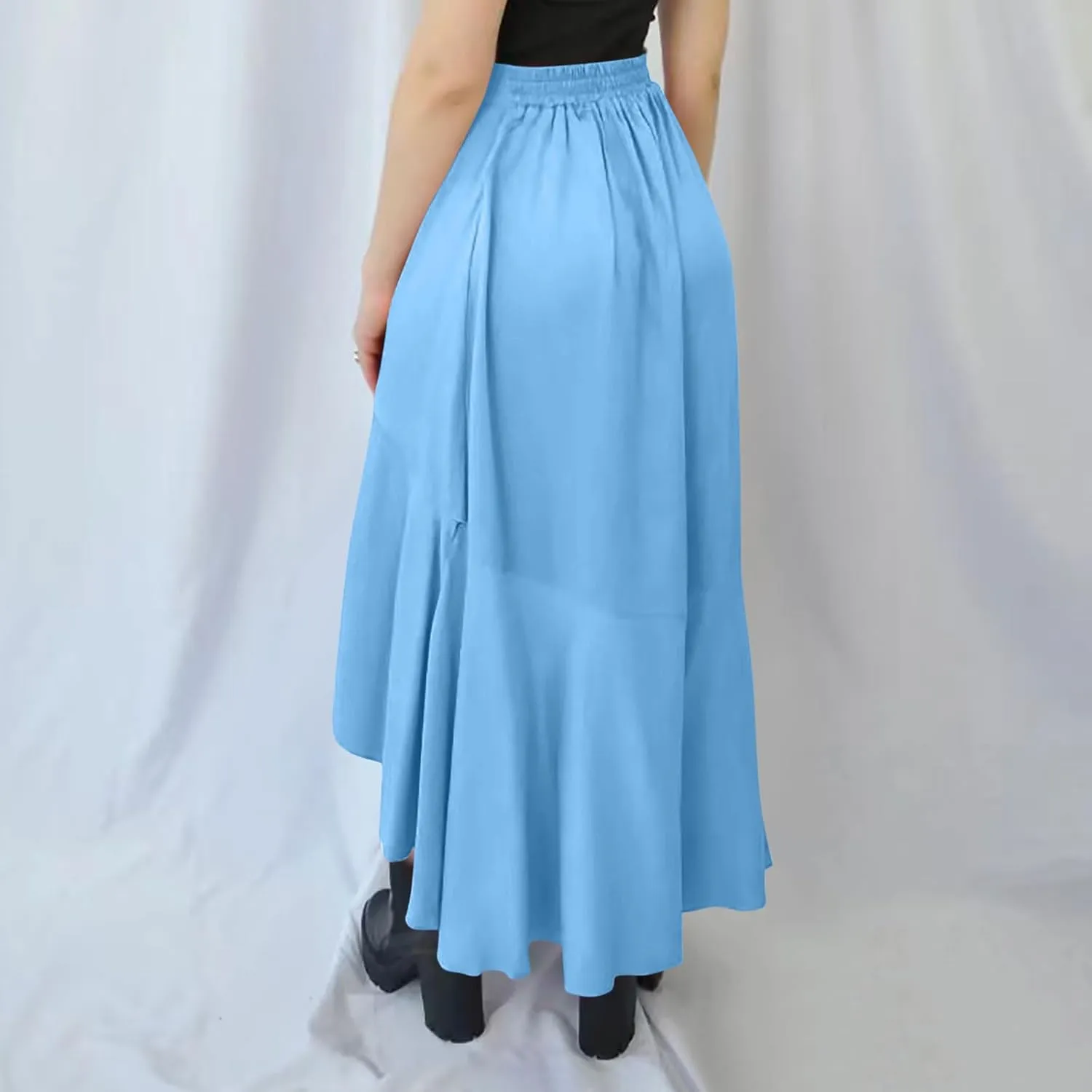 Western Skirts for Women Midi Ruffle Summer Skirt High Waisted Wrap Flowy Skirts High-Low A Line Gothic Skirts