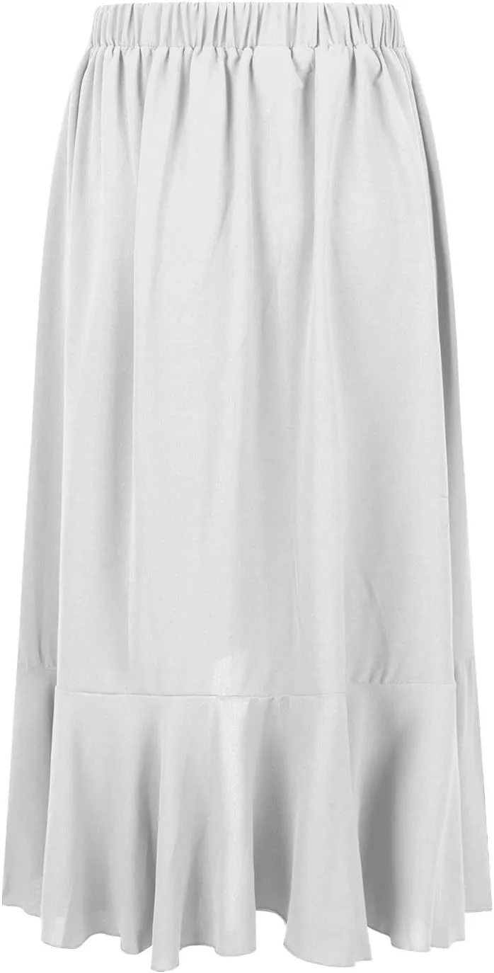 Western Skirts for Women Midi Ruffle Summer Skirt High Waisted Wrap Flowy Skirts High-Low A Line Gothic Skirts