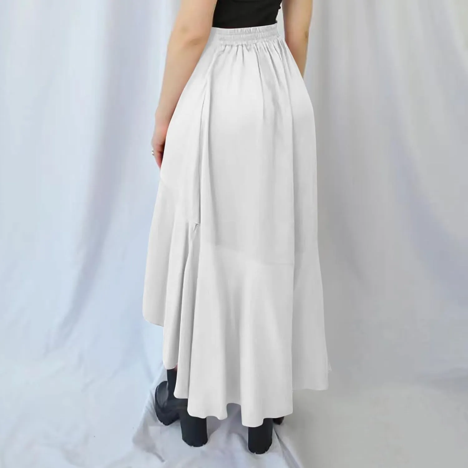 Western Skirts for Women Midi Ruffle Summer Skirt High Waisted Wrap Flowy Skirts High-Low A Line Gothic Skirts
