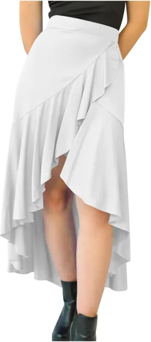 Western Skirts for Women Midi Ruffle Summer Skirt High Waisted Wrap Flowy Skirts High-Low A Line Gothic Skirts