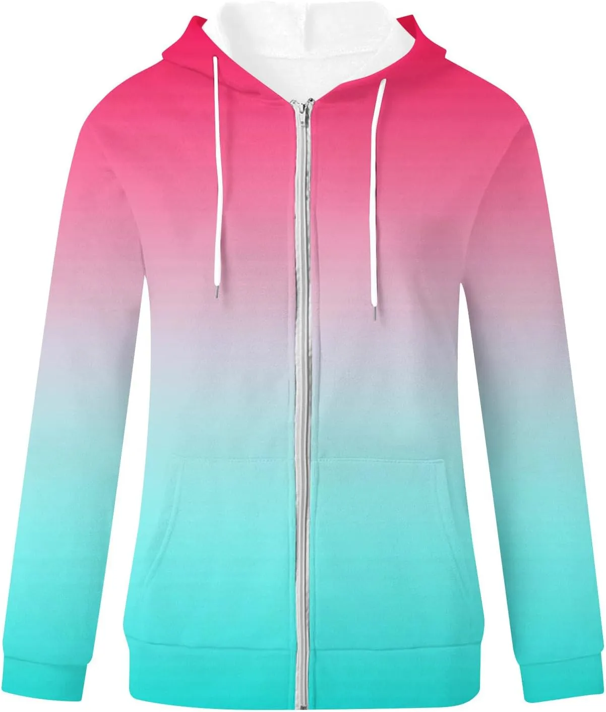 Winter Coats for Women Full Zip Drawstring Hoodies Gradient Long Sleeve Fall Jackets with Pockets Outdoor