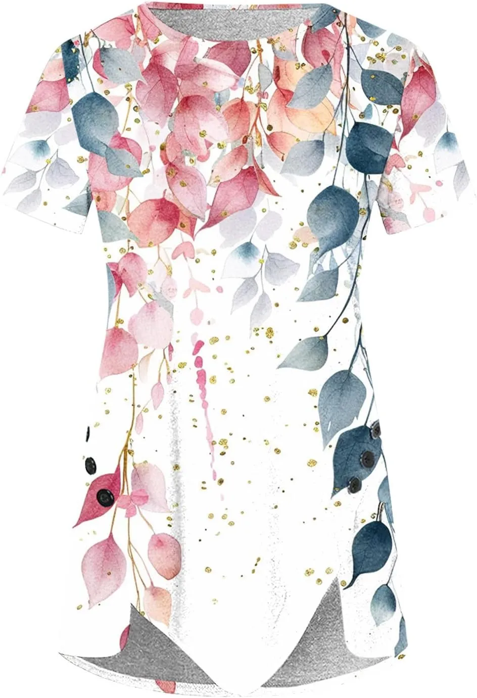 Women 2024 Short Sleeve Summer Shirts Floral Print Fitted Causal Tshirts Boho Blouses Tunics Dressy Trendy Clothes