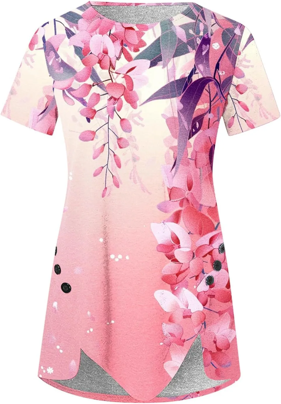 Women 2024 Short Sleeve Summer Shirts Floral Print Fitted Causal Tshirts Boho Blouses Tunics Dressy Trendy Clothes