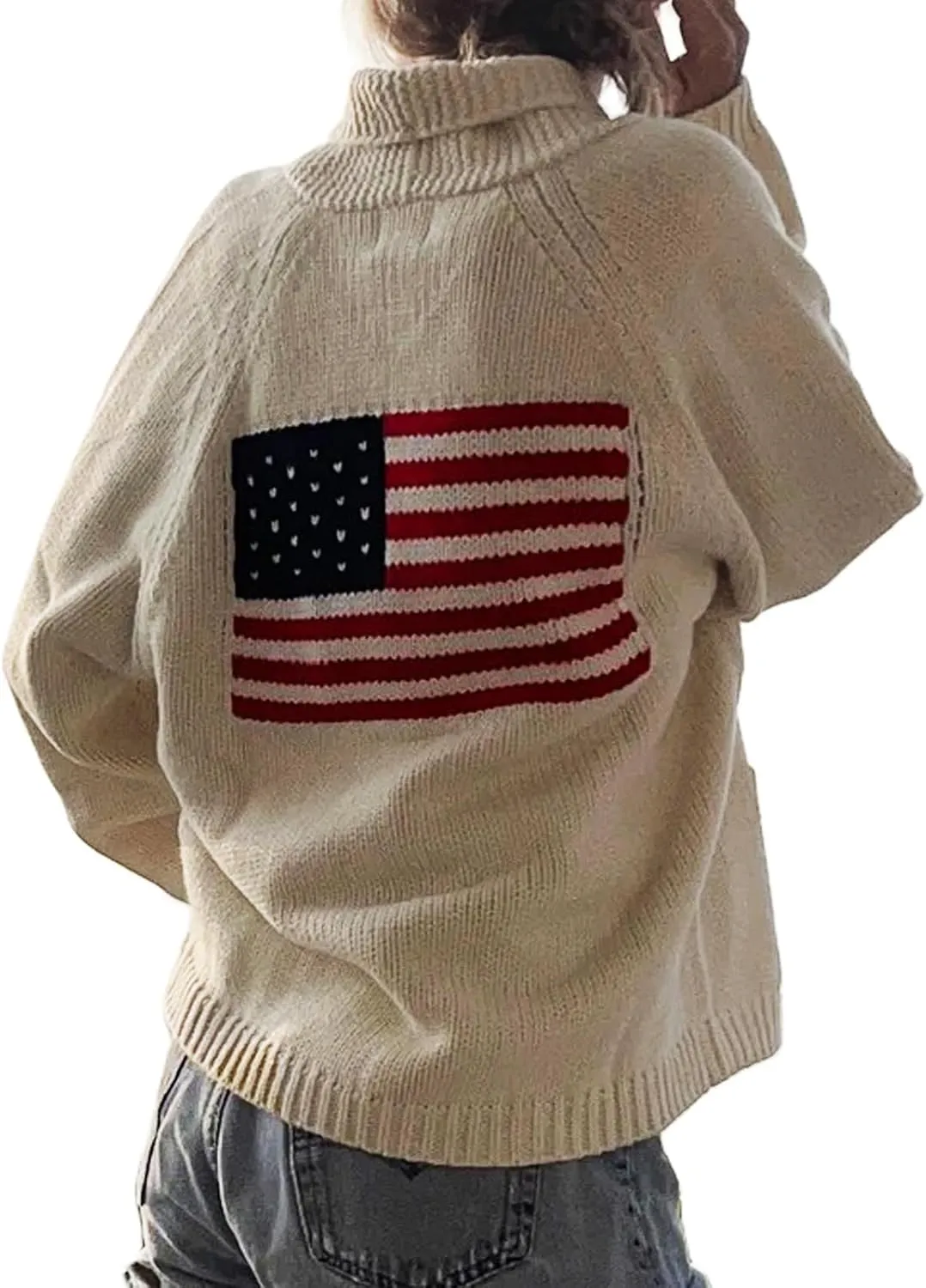 Women American Flag Cardigan Sweaters Y2k Long Sleeve Open Front Button Down Cardigans USA Flag Knitwear