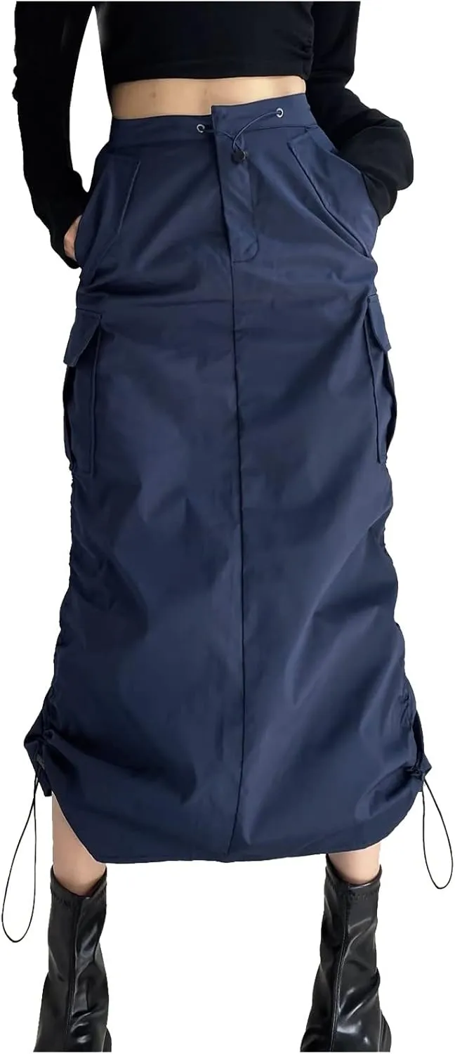 Women Cargo Midi Denim Skirt High Waisted Skirts Denim Skirt with Pocket Spring Dresses Pencil Skirts for Women's