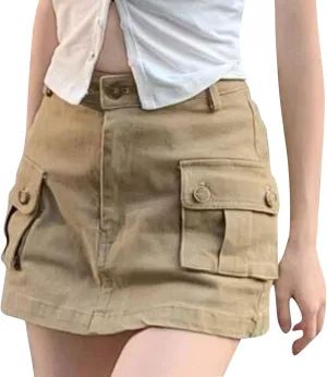 Women Cargo Midi Denim Skirt High Waisted Skirts Jean Skirt with Pockets Beach A Line Dress Pencil Skirts for