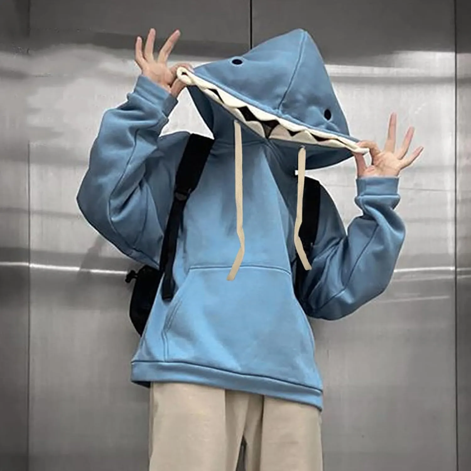 Women Cute Shark Hood Sweatshirts Y2k Coquettish Hoodies Oversized Long Sleeve Drawstring Pullover Tops