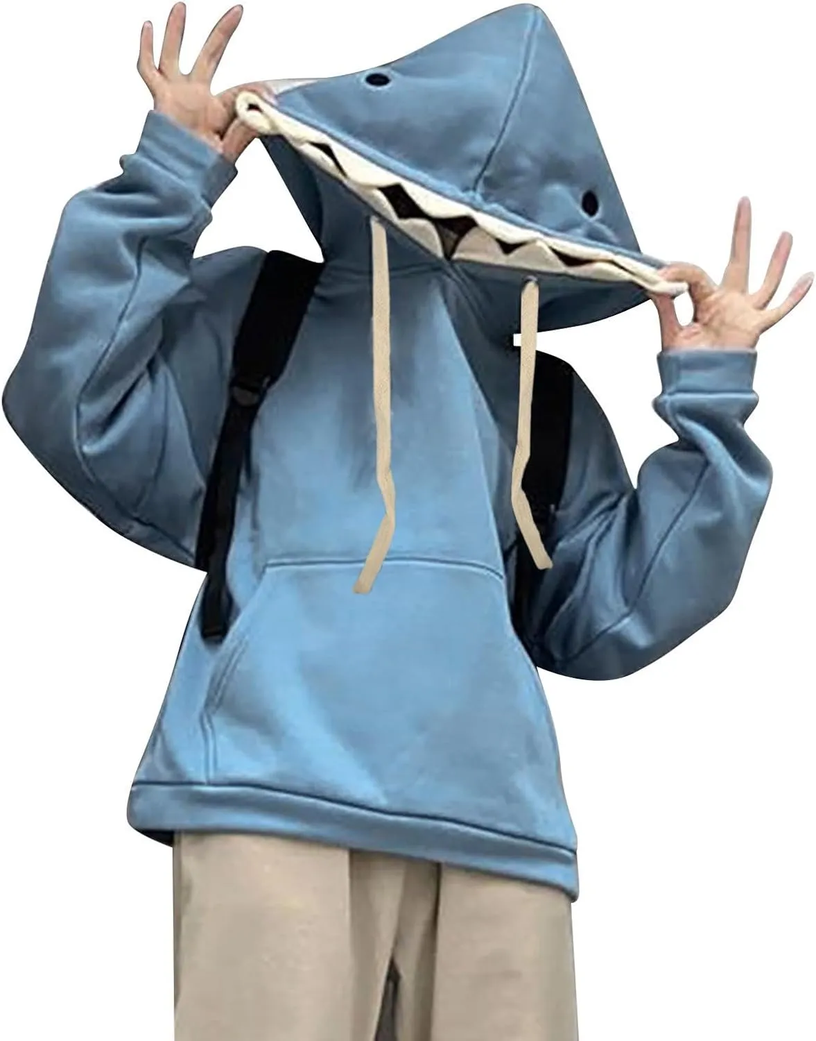 Women Cute Shark Hood Sweatshirts Y2k Coquettish Hoodies Oversized Long Sleeve Drawstring Pullover Tops