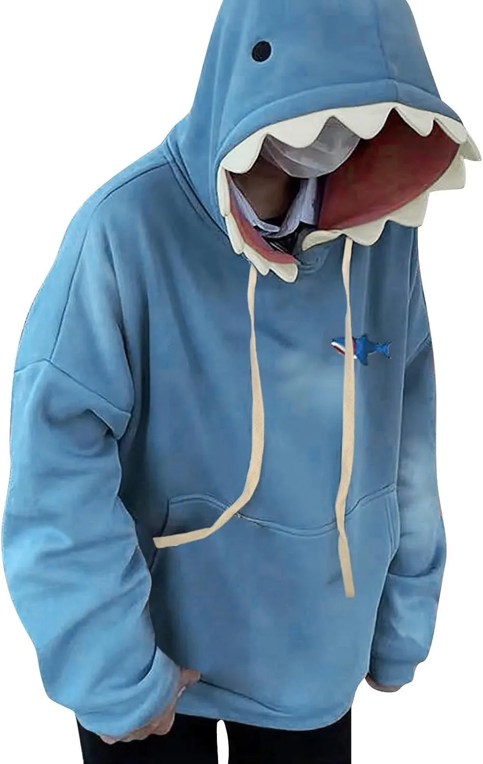 Women Cute Shark Hood Sweatshirts Y2k Coquettish Hoodies Oversized Long Sleeve Drawstring Pullover Tops