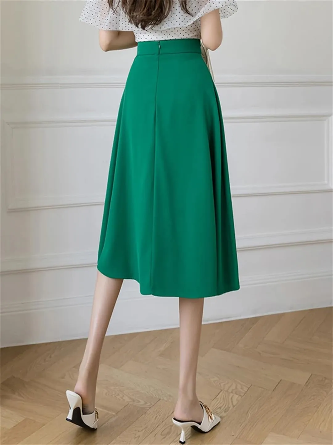 Women Elegant High Waist Office Wear A-Line Maxi Skirts Blue Black EN8 Falda Midi Long Skirt