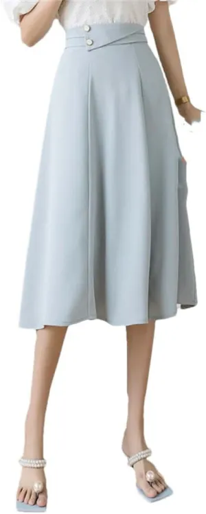 Women Elegant High Waist Office Wear A-Line Maxi Skirts Blue Black EN8 Falda Midi Long Skirt