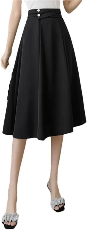 Women Elegant High Waist Office Wear A-Line Maxi Skirts Blue Black EN8 Falda Midi Long Skirt