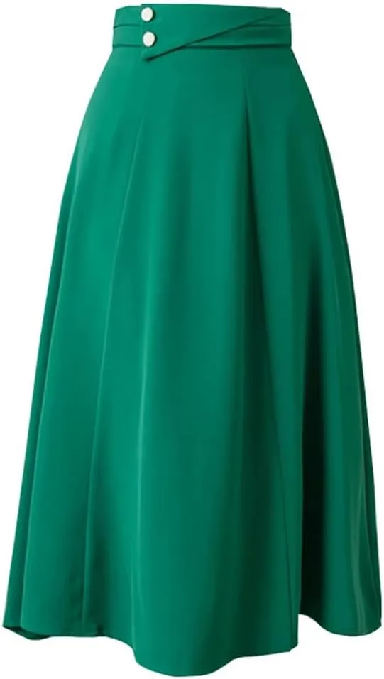 Women Elegant High Waist Office Wear A-Line Maxi Skirts Blue Black EN8 Falda Midi Long Skirt