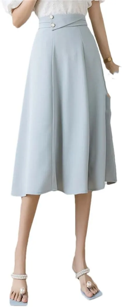 Women Elegant High Waist Office Wear A-Line Maxi Skirts Blue Black EN8 Falda Midi Long Skirt