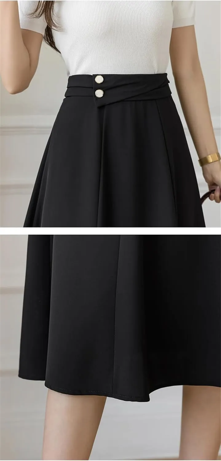 Women Elegant High Waist Office Wear A-Line Maxi Skirts Blue Black EN8 Falda Midi Long Skirt