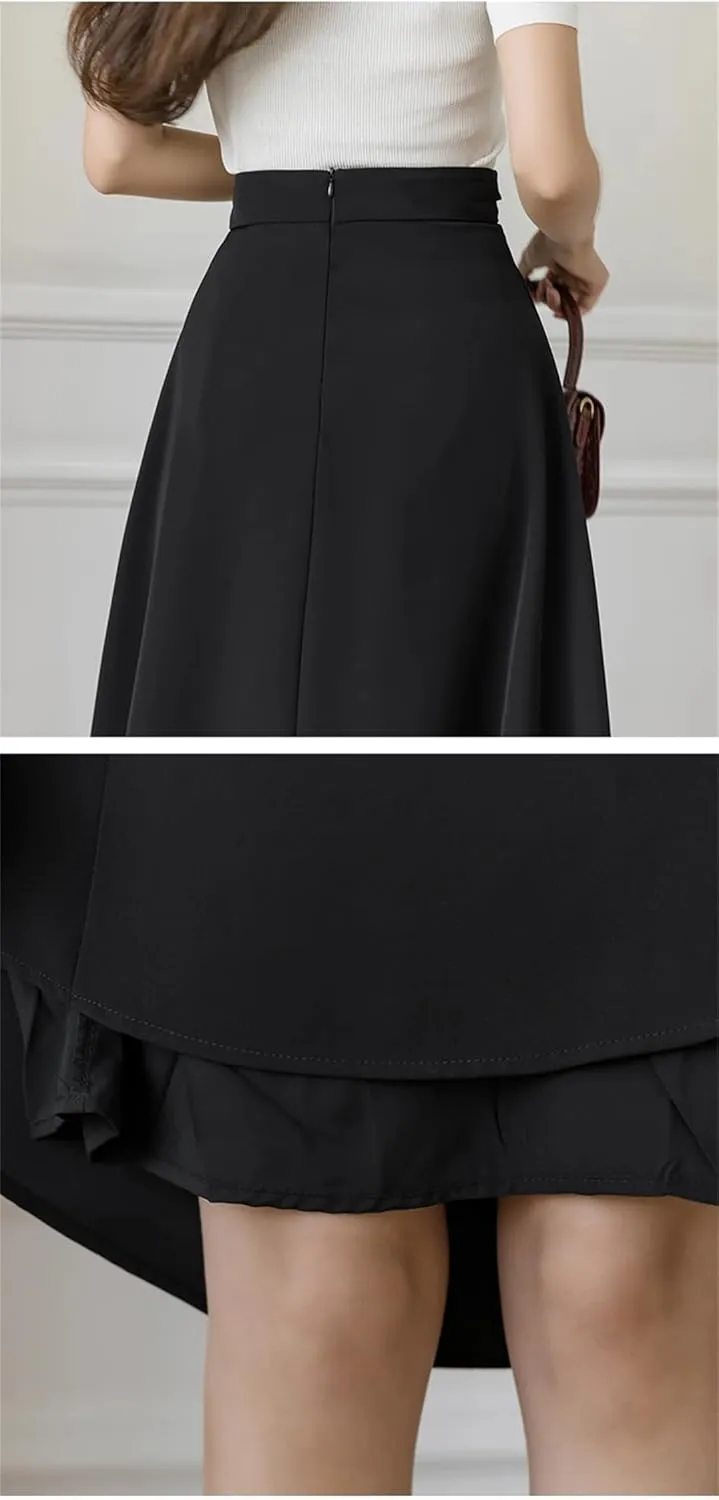 Women Elegant High Waist Office Wear A-Line Maxi Skirts Blue Black EN8 Falda Midi Long Skirt