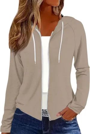 Women Fall Winter Oversized Long Sleeve Hoodie Coats Full Zip Up Crew Neck Trendy Casual Sweatshirt Jackets Tops