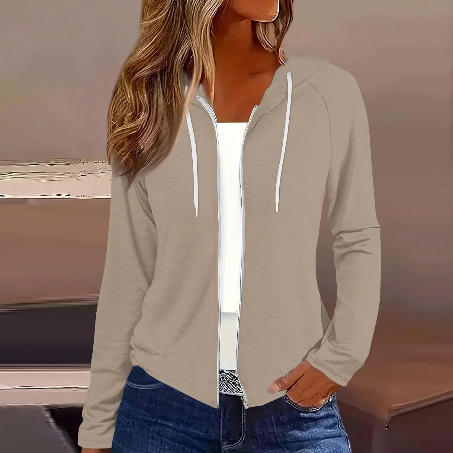Women Fall Winter Oversized Long Sleeve Hoodie Coats Full Zip Up Crew Neck Trendy Casual Sweatshirt Jackets Tops