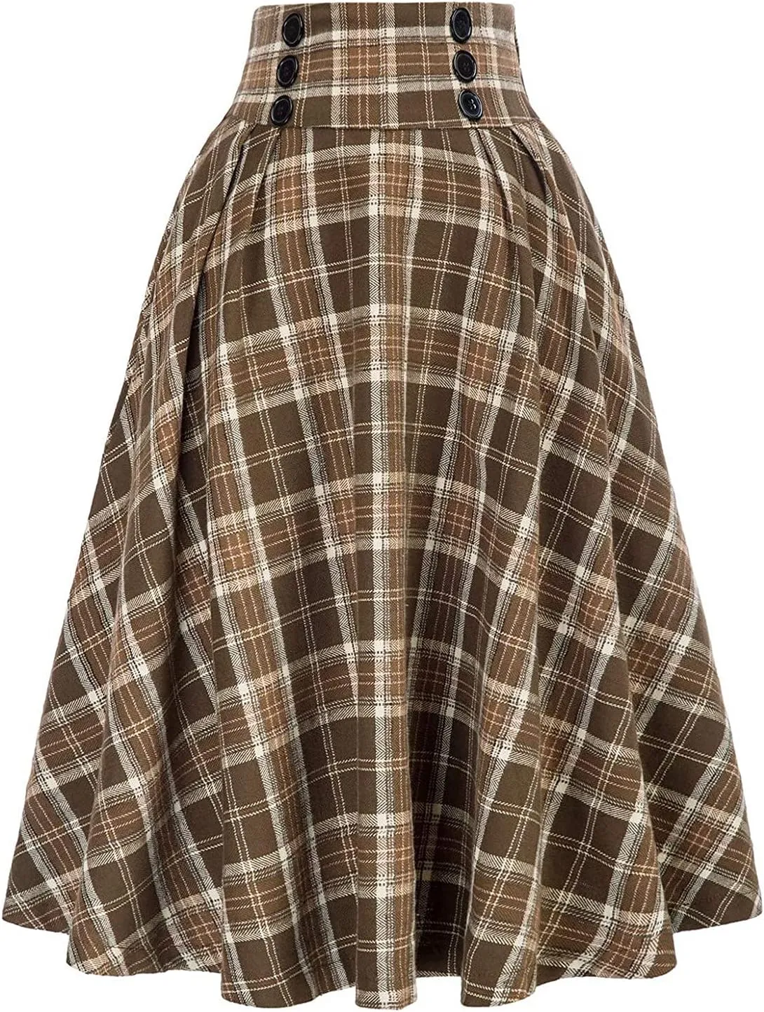 Women Fashion Casual Plaid Skirt Vintage A Line Skirts Vintage Skirt Plaid High Waist Plus Size Midi Pleated Skirts