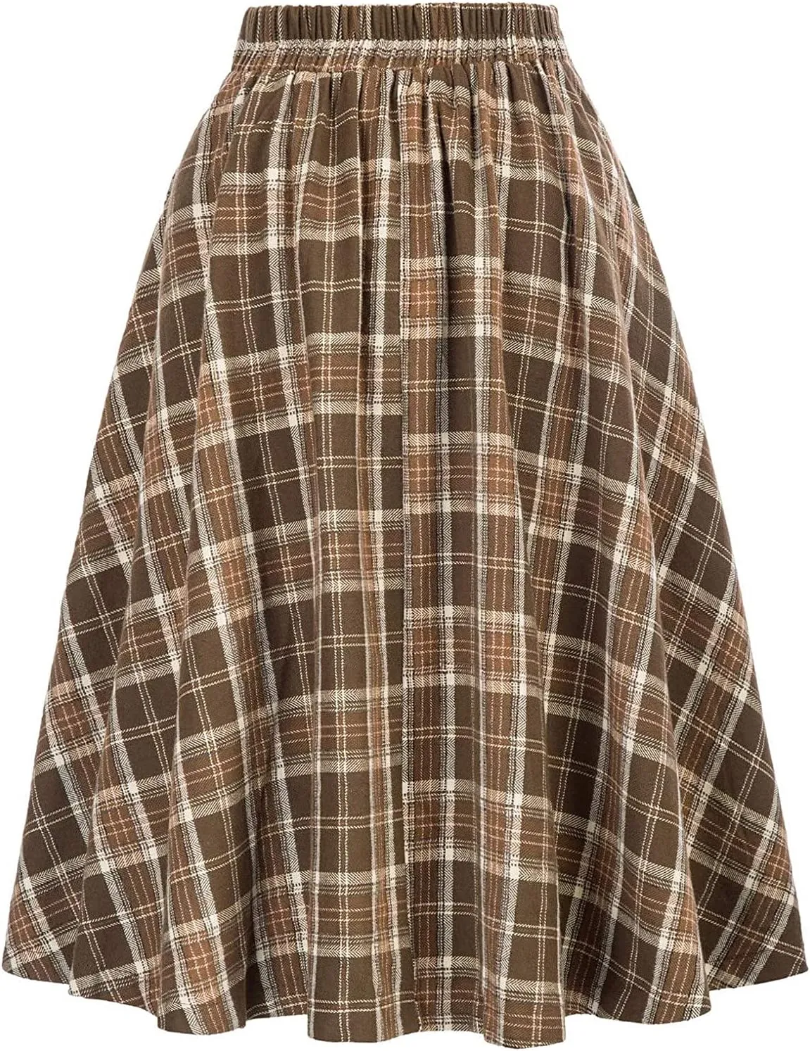 Women Fashion Casual Plaid Skirt Vintage A Line Skirts Vintage Skirt Plaid High Waist Plus Size Midi Pleated Skirts