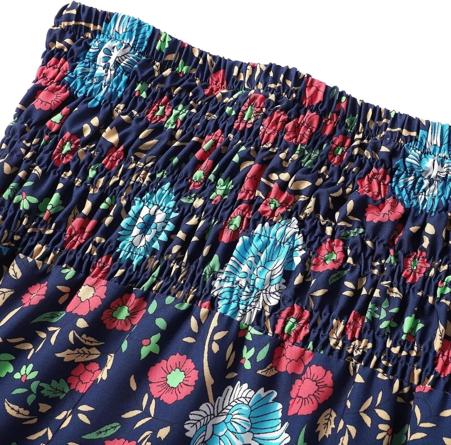 Women Floral Midi Skirt Flowy Elastic Waist Long Skirts Boho Summer Vacation Beach A-Line Swing Skirts 2025 Fashion