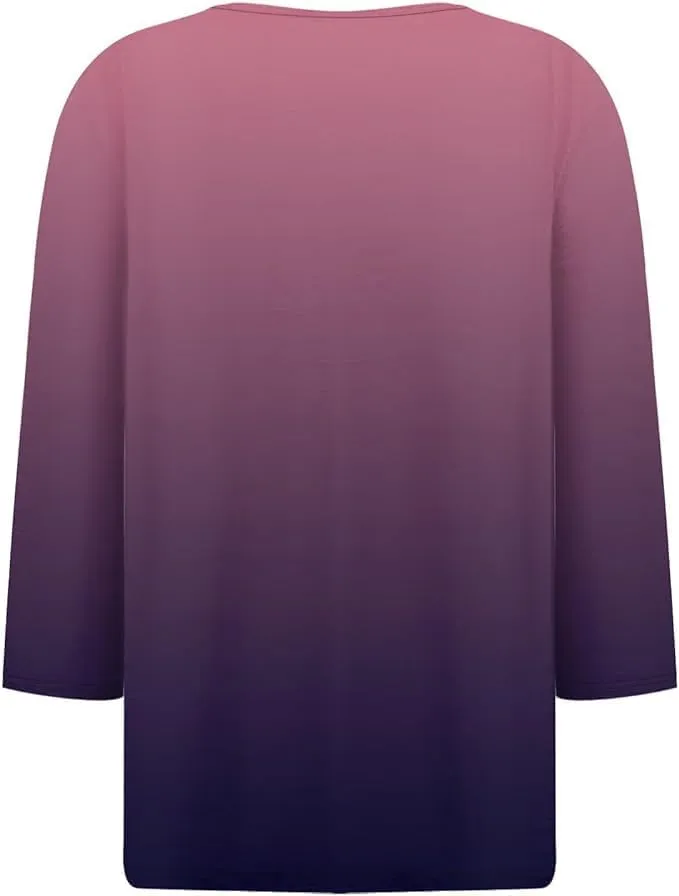 Women Henley Neck Tops 3/4 Length Sleeve V Neck Button Down T Shirts Plus Size Fashion 2024 Tunic Elbow Sleeve Print Blouse