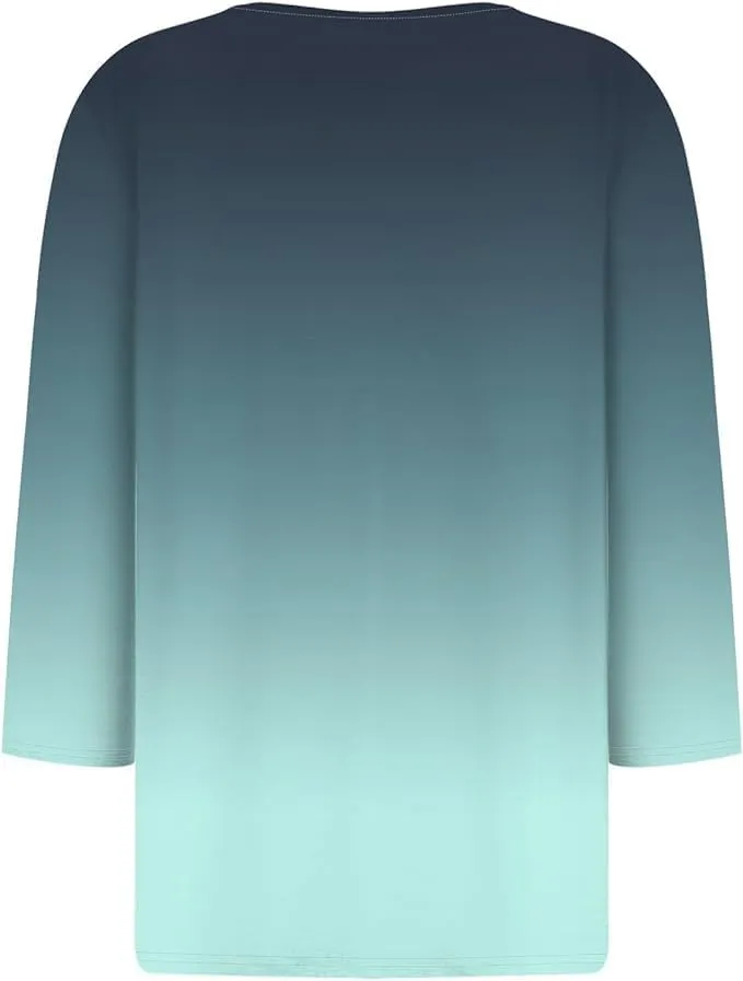Women Henley Neck Tops 3/4 Length Sleeve V Neck Button Down T Shirts Plus Size Fashion 2024 Tunic Elbow Sleeve Print Blouse