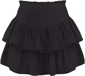 Women High Elastic Waist Pleated Mini Skirt Casual Asymmetric Ruffle Tiered Skorts Basic Stretchy Flared Inner Shorts Skirts