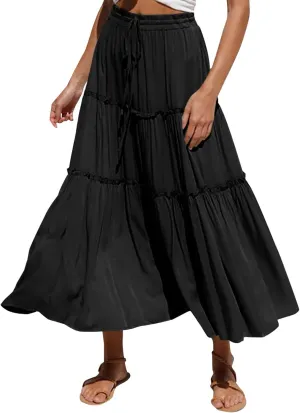 Women High Elastic Waist Pleated Skirt Vintage Stretch Casual High Waist A-Line Flared Midi Skirts Spring Sequin