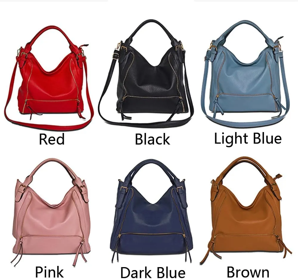 Women Hobo Tote Purse and Handbag Faux Leather Top Handle Satchel Zip Shoulder Bags Black