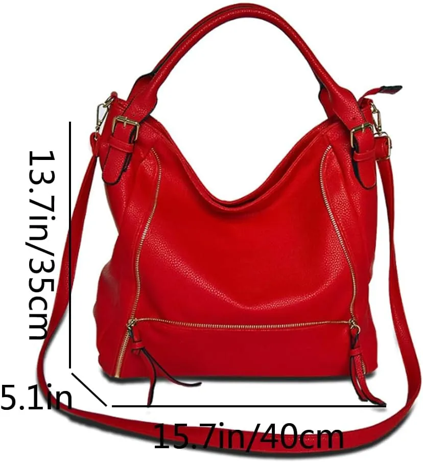 Women Hobo Tote Purse and Handbag Faux Leather Top Handle Satchel Zip Shoulder Bags Black
