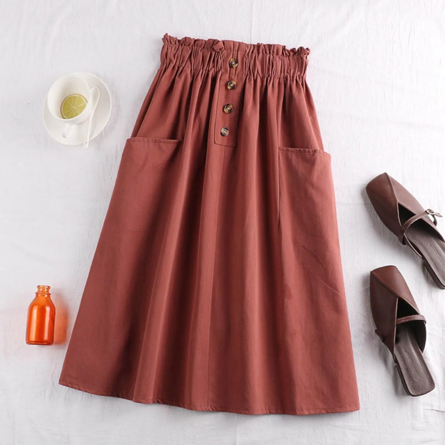 Women Midi Skirt Women's Button Down Denim Skirt High Waisted Casual Loose Jean Midi Skirts with Pockets