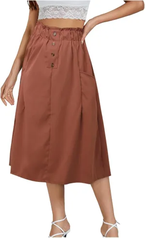 Women Midi Skirt Women's Button Down Denim Skirt High Waisted Casual Loose Jean Midi Skirts with Pockets