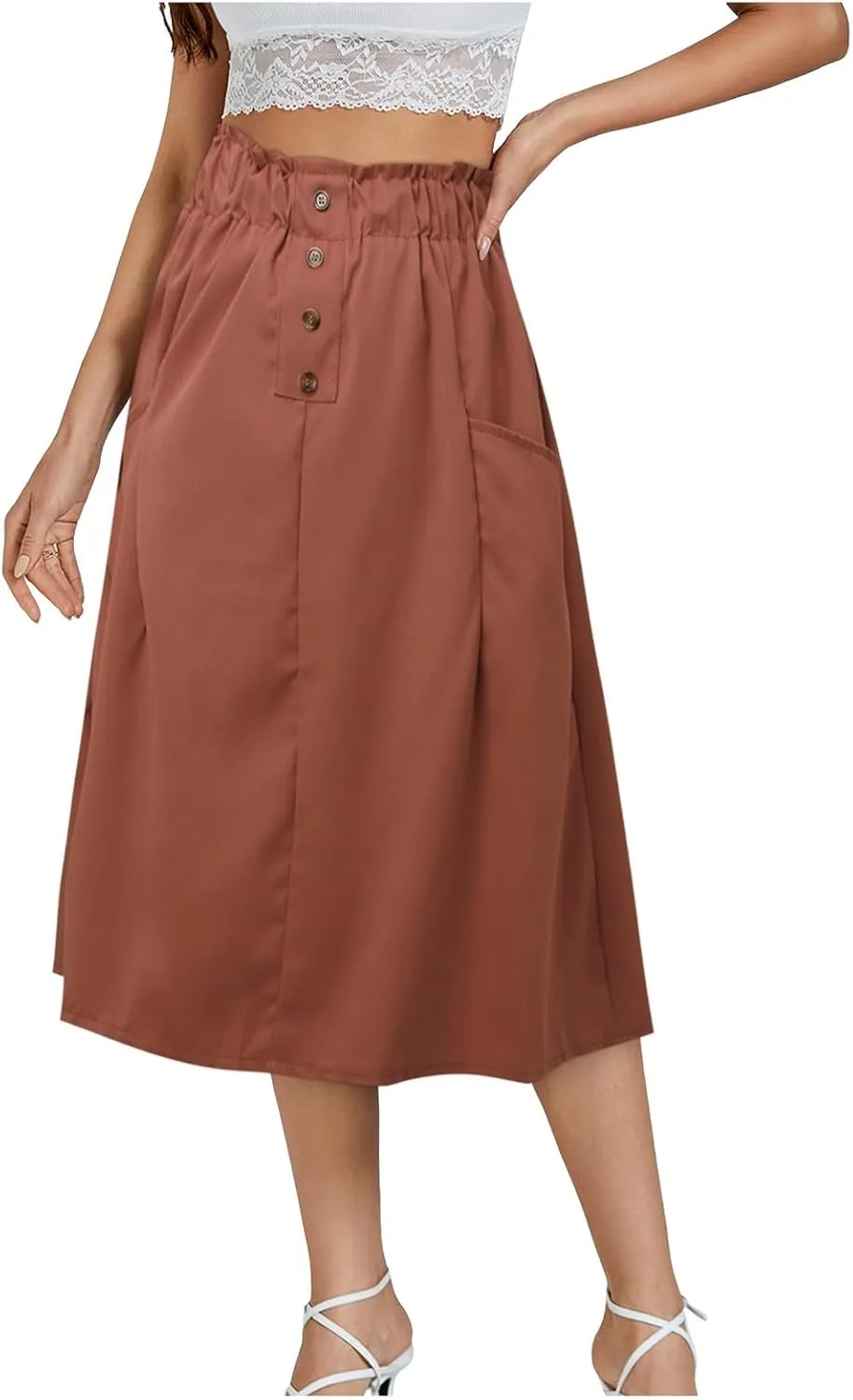 Women Midi Skirt Women's Button Down Denim Skirt High Waisted Casual Loose Jean Midi Skirts with Pockets