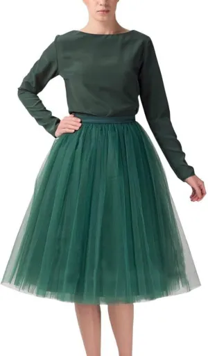 Women Midi Skirts Fashion High Knee Skirt Pleated Length Skirt Dancing Womens Adult Skirt A Line Tulle Skirts