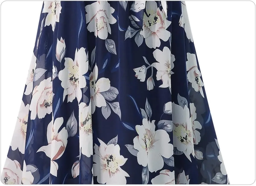 Women Summer Loose Elastic High Waist Chiffon Midi Skirts Plus Size Print Floral Skirt